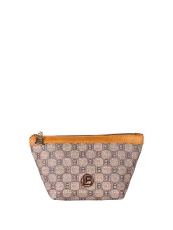 Laura Biagiotti Beauty case donna mini in ecopelle con logo - marrone