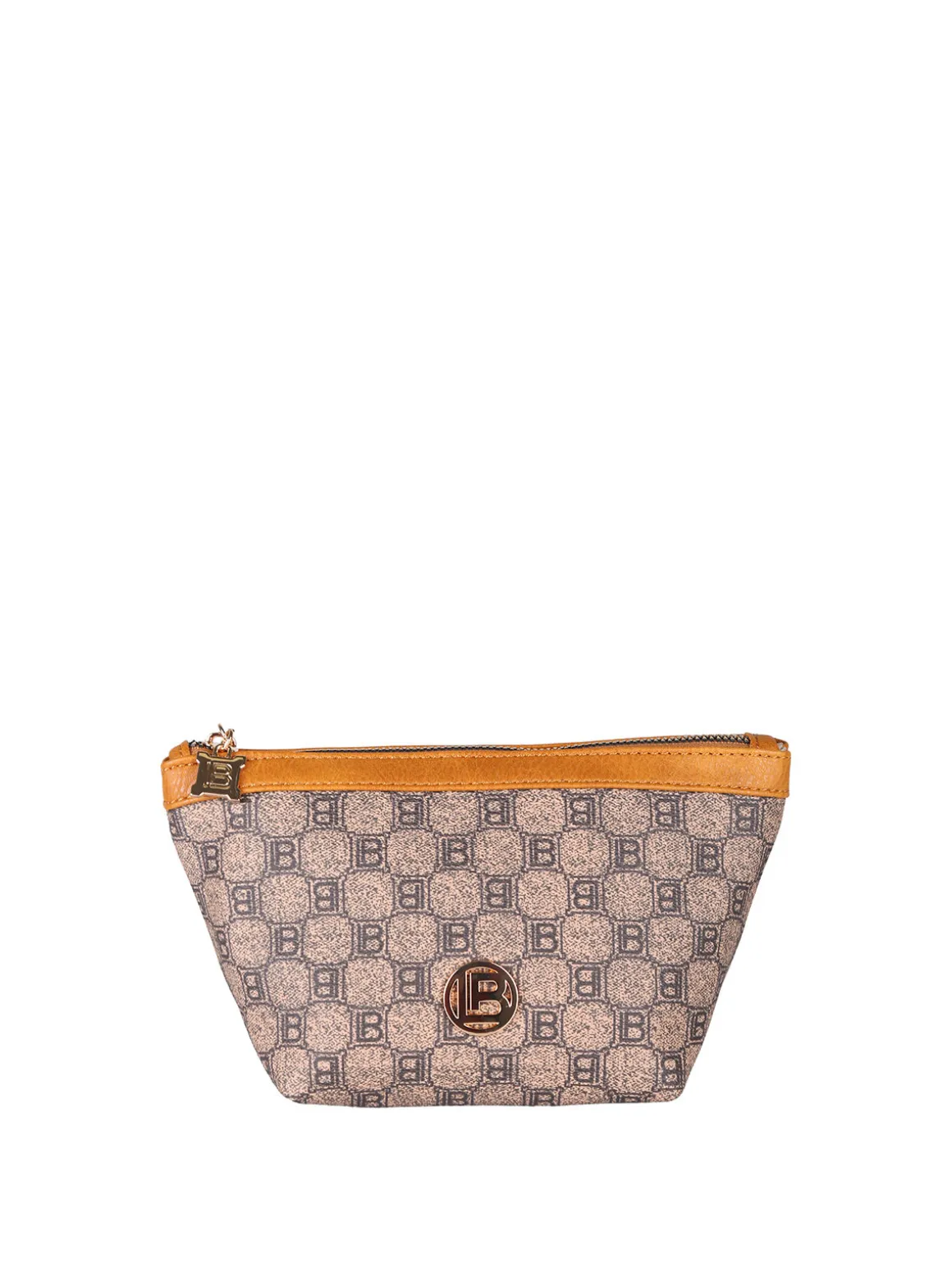 Laura Biagiotti Beauty case donna mini in ecopelle con logo - marrone
