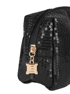 Laura Biagiotti Beauty case piccolo da donna in tessuto con paillettes - nero