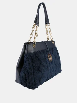Laura Biagiotti Borsa donna con ecopelo e doppi manici a catena - blu scuro