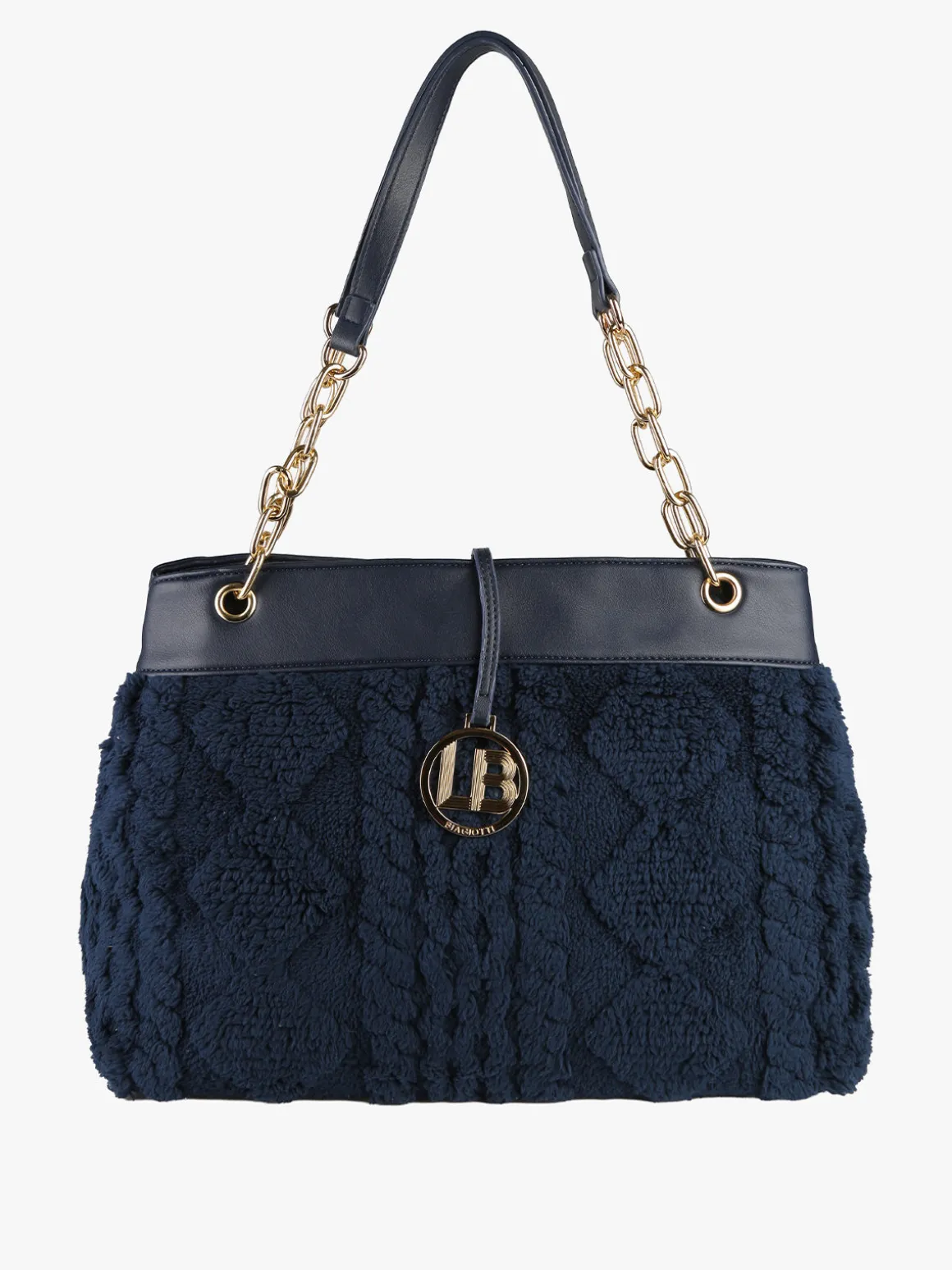 Laura Biagiotti Borsa donna con ecopelo e doppi manici a catena - blu scuro