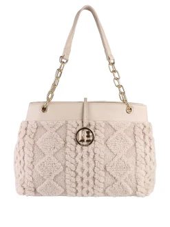 Laura Biagiotti Borsa donna con ecopelo e doppi manici a catena - beige