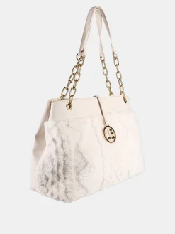 Laura Biagiotti Borsa donna con ecopelo e doppi manici a catena - panna
