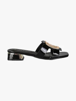 Laura Biagiotti Ciabatte donna in vernice con tacco basso e fascia decorativa con logo - nero