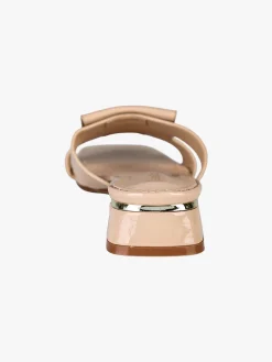 Laura Biagiotti ciabatte donna in vernice con tacco basso e fascia decorativa con logo - beige
