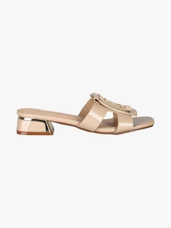 Laura Biagiotti ciabatte donna in vernice con tacco basso e fascia decorativa con logo - beige