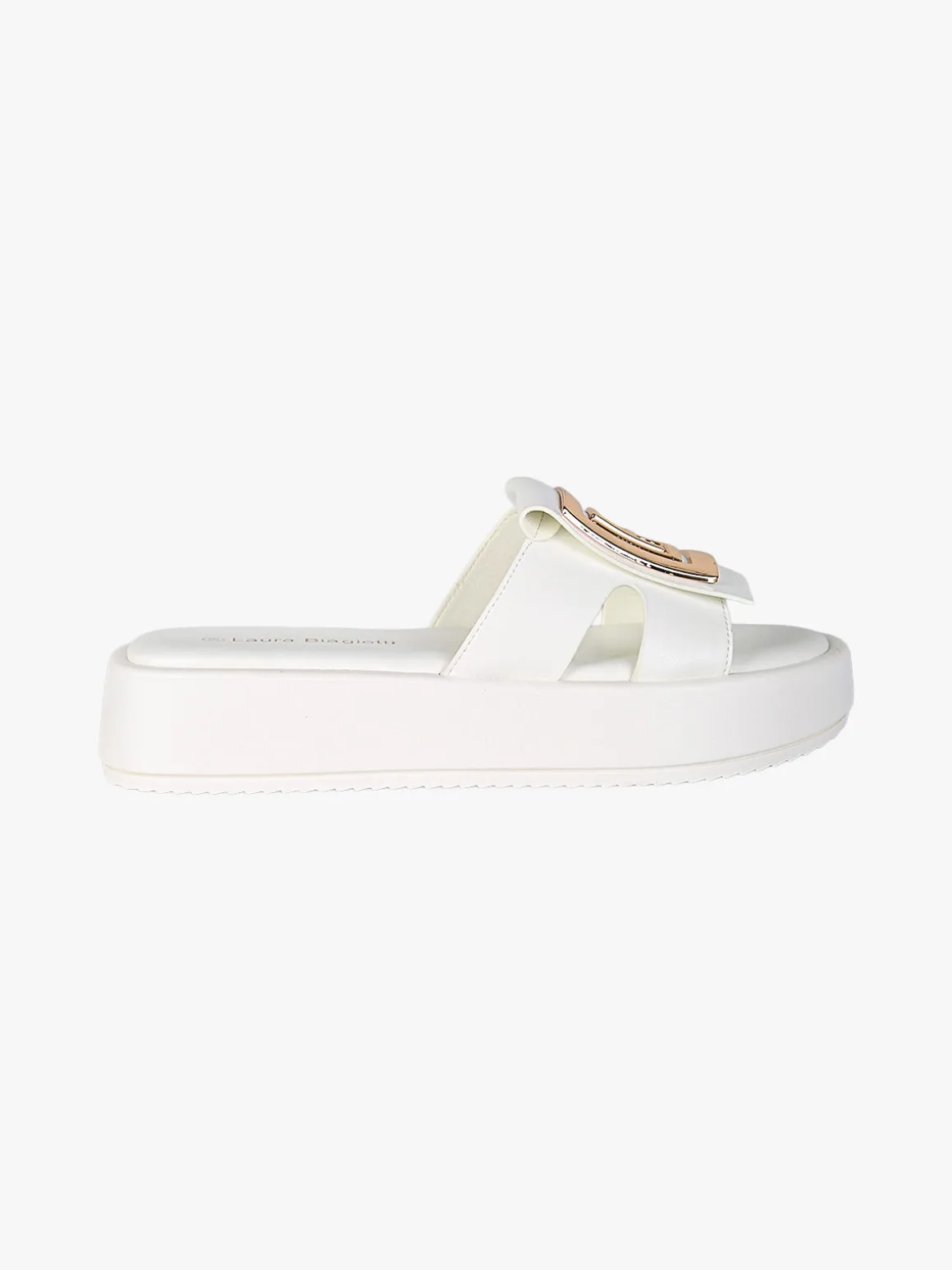 Laura Biagiotti Ciabatte donna con platform e logo dorato - bianco