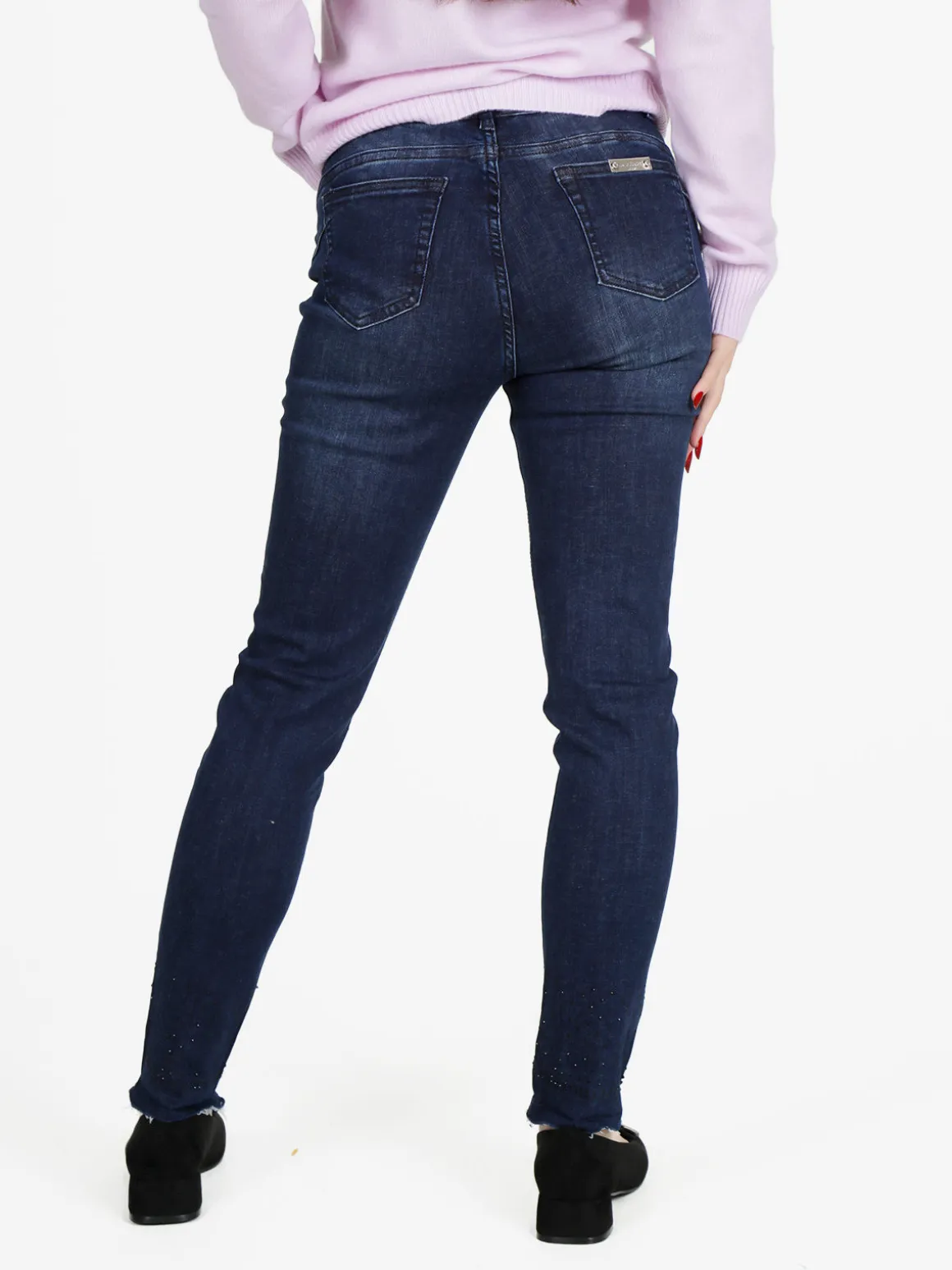 Laura Biagiotti Jeans donna slim fit con strass sul finale e cucitura taglio laser