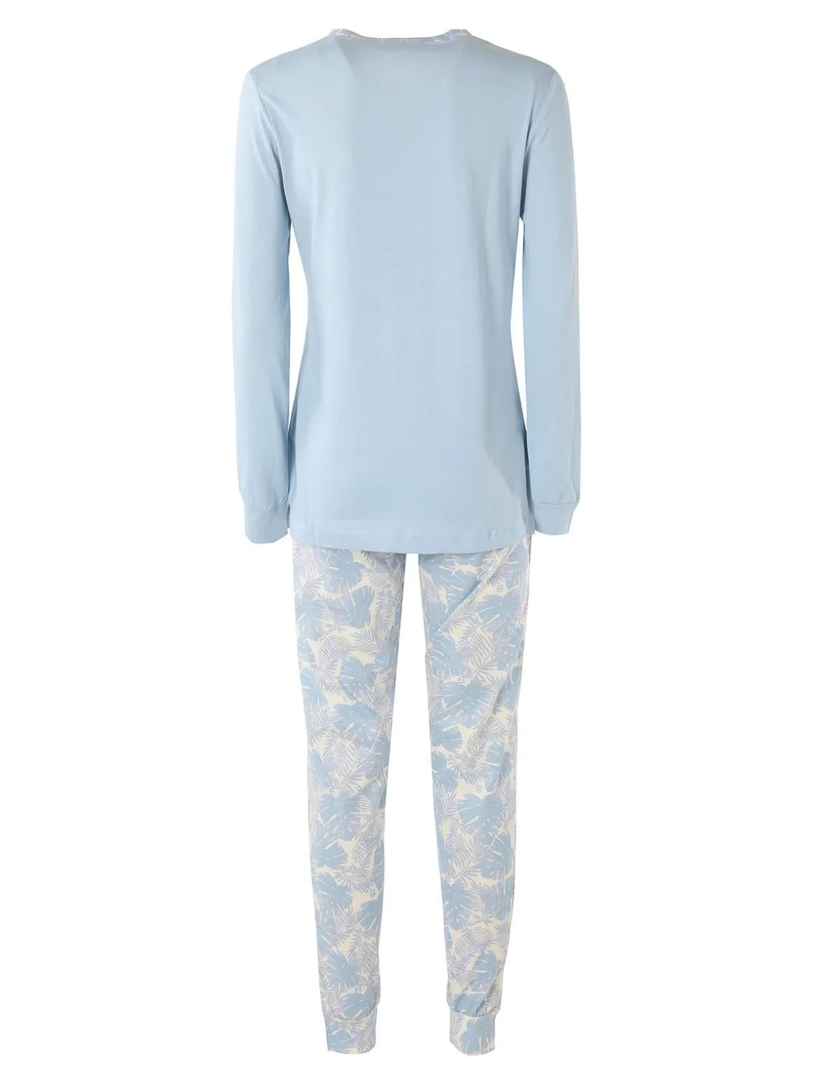 Laura Biagiotti Pigiama lungo da donna in cotone naturale con pantaloni floreali - azzurro