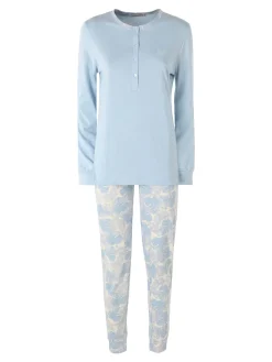 Laura Biagiotti Pigiama lungo da donna in cotone naturale con pantaloni floreali - azzurro