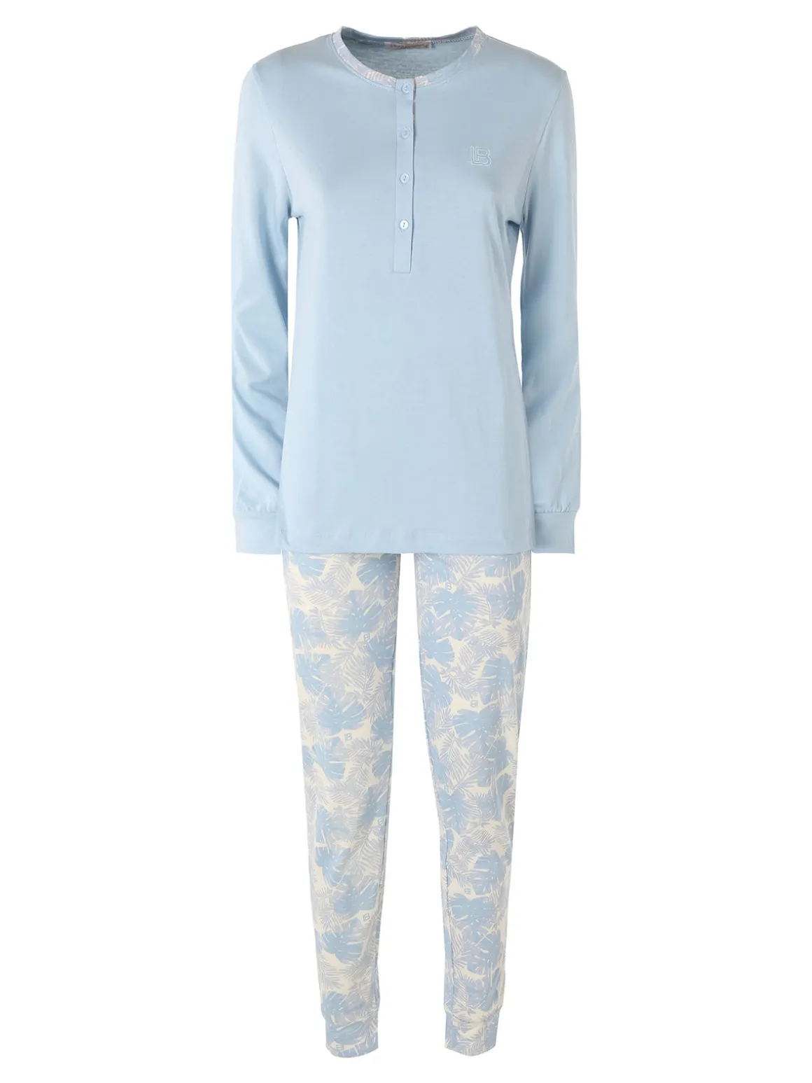 Laura Biagiotti Pigiama lungo da donna in cotone naturale con pantaloni floreali - azzurro