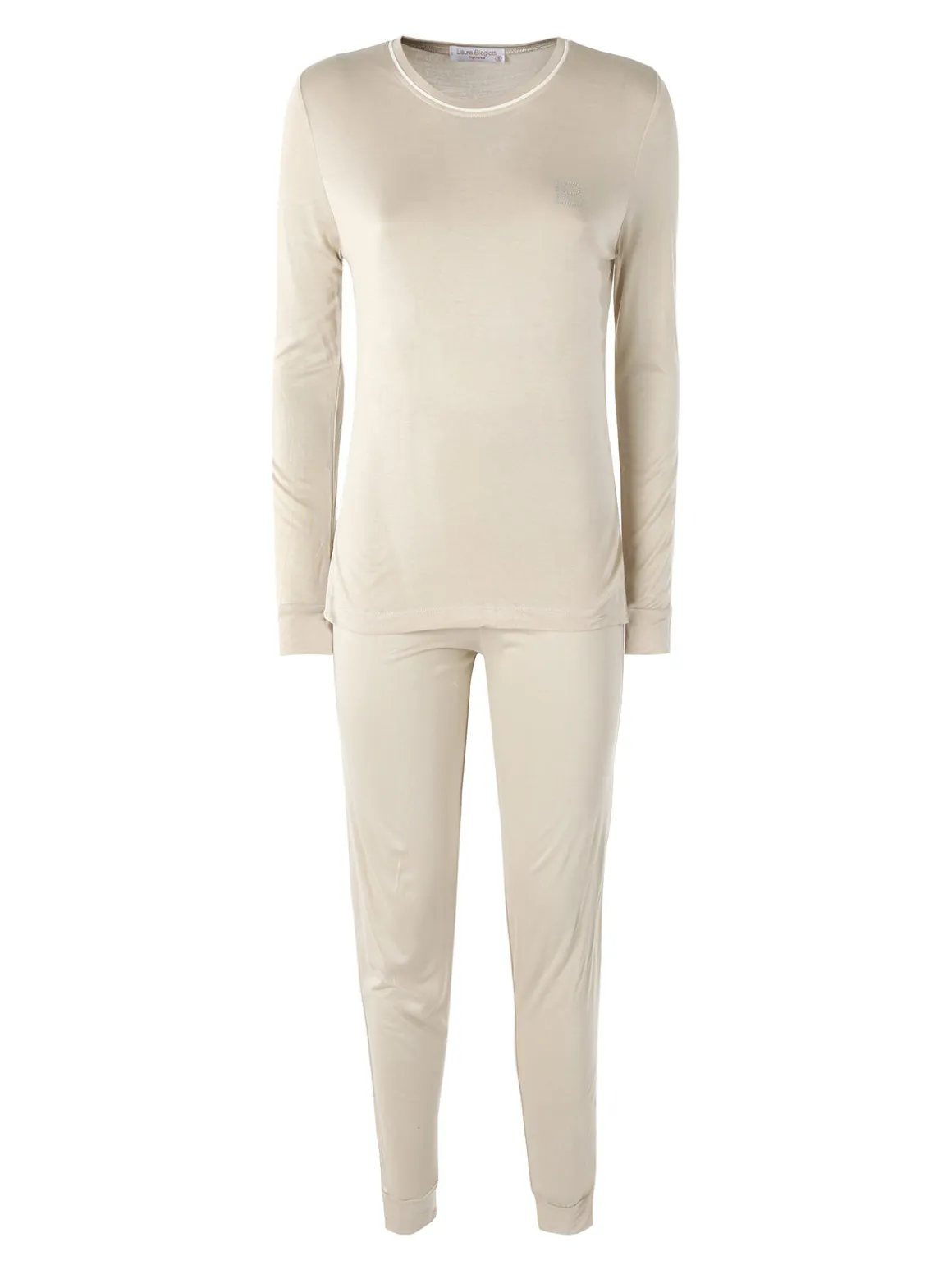 Laura Biagiotti Pigiama lungo da donna in cotone naturale con pantaloni a stampe - sabbia