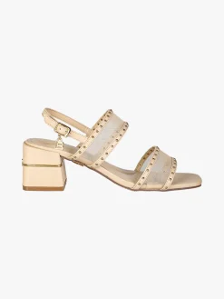 Laura Biagiotti Sandali donna con doppia fascia retata e tacco largo - beige