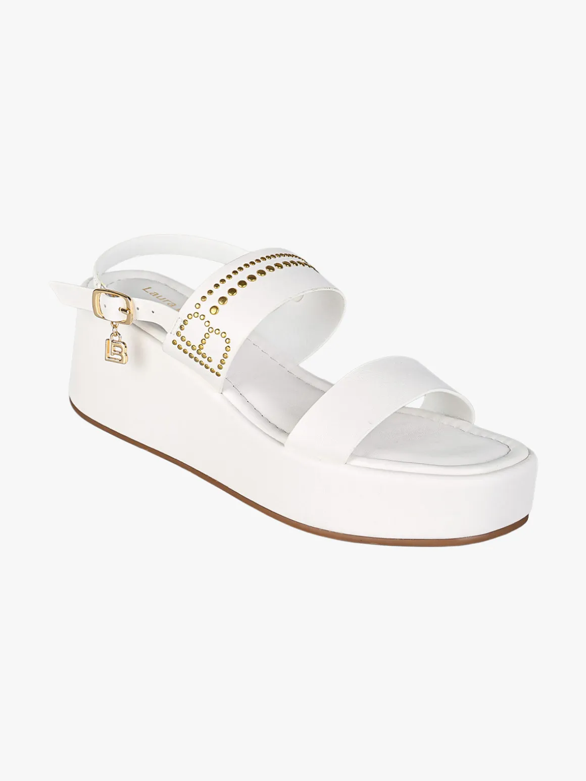 Laura Biagiotti Sandali donna con dettaglio borchie e zeppa con plateau - bianco