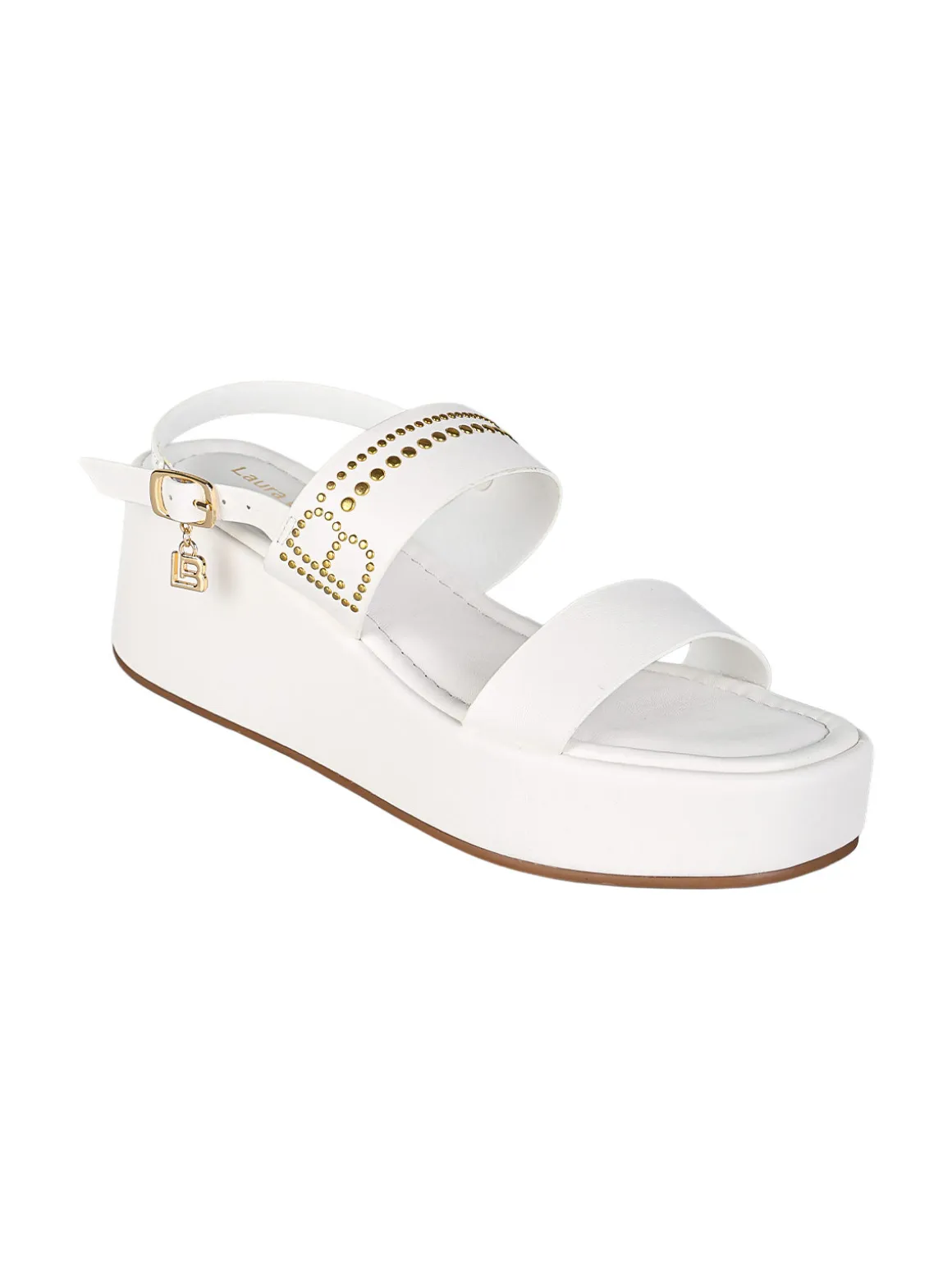 Laura Biagiotti Sandali donna con dettaglio borchie e zeppa con plateau - bianco