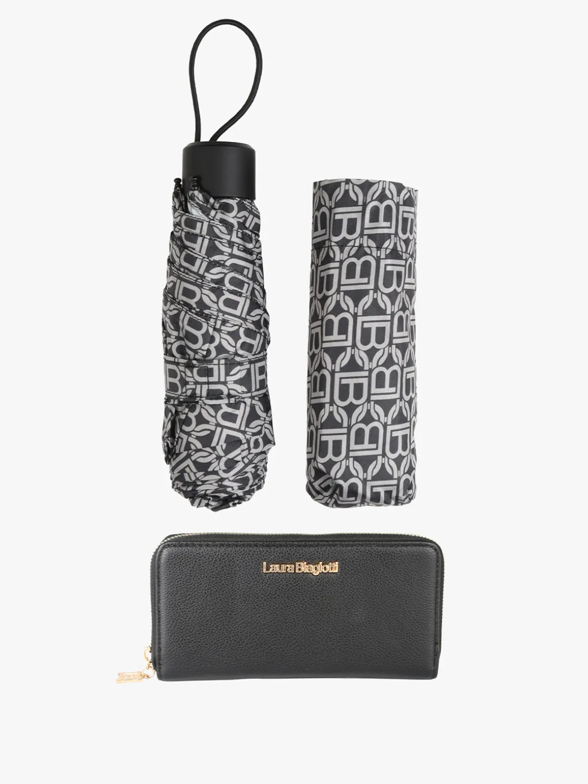 Laura Biagiotti Set regalo donna con portafoglio e ombrello da borsa - nero