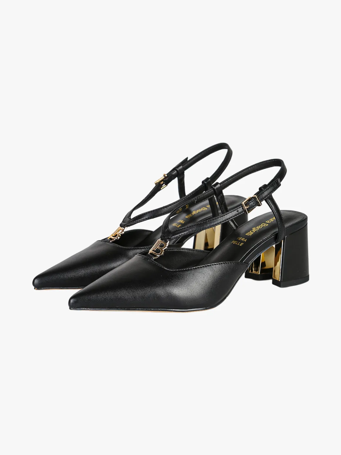 Laura Biagiotti Slingback donna a punta con tacco largo e cinturini a V - nero