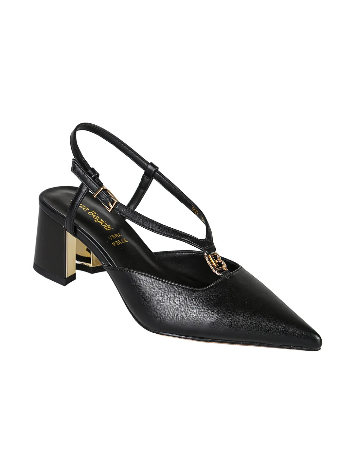Laura Biagiotti Slingback donna a punta con tacco largo e cinturini a V - nero