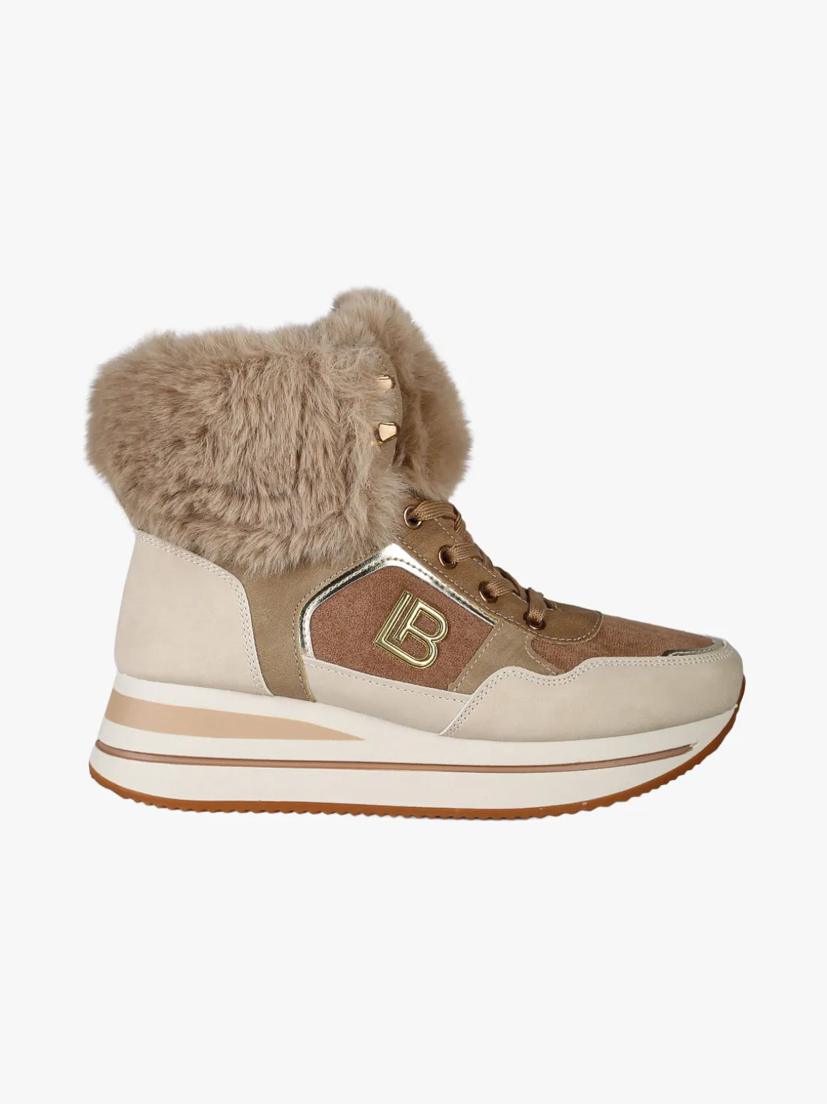 Laura Biagiotti Sneakers alte da donna con platform e cavigliera in ecopelo - beige
