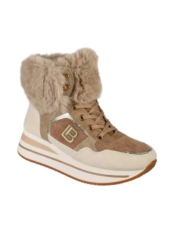 Laura Biagiotti Sneakers alte da donna con platform e cavigliera in ecopelo - beige