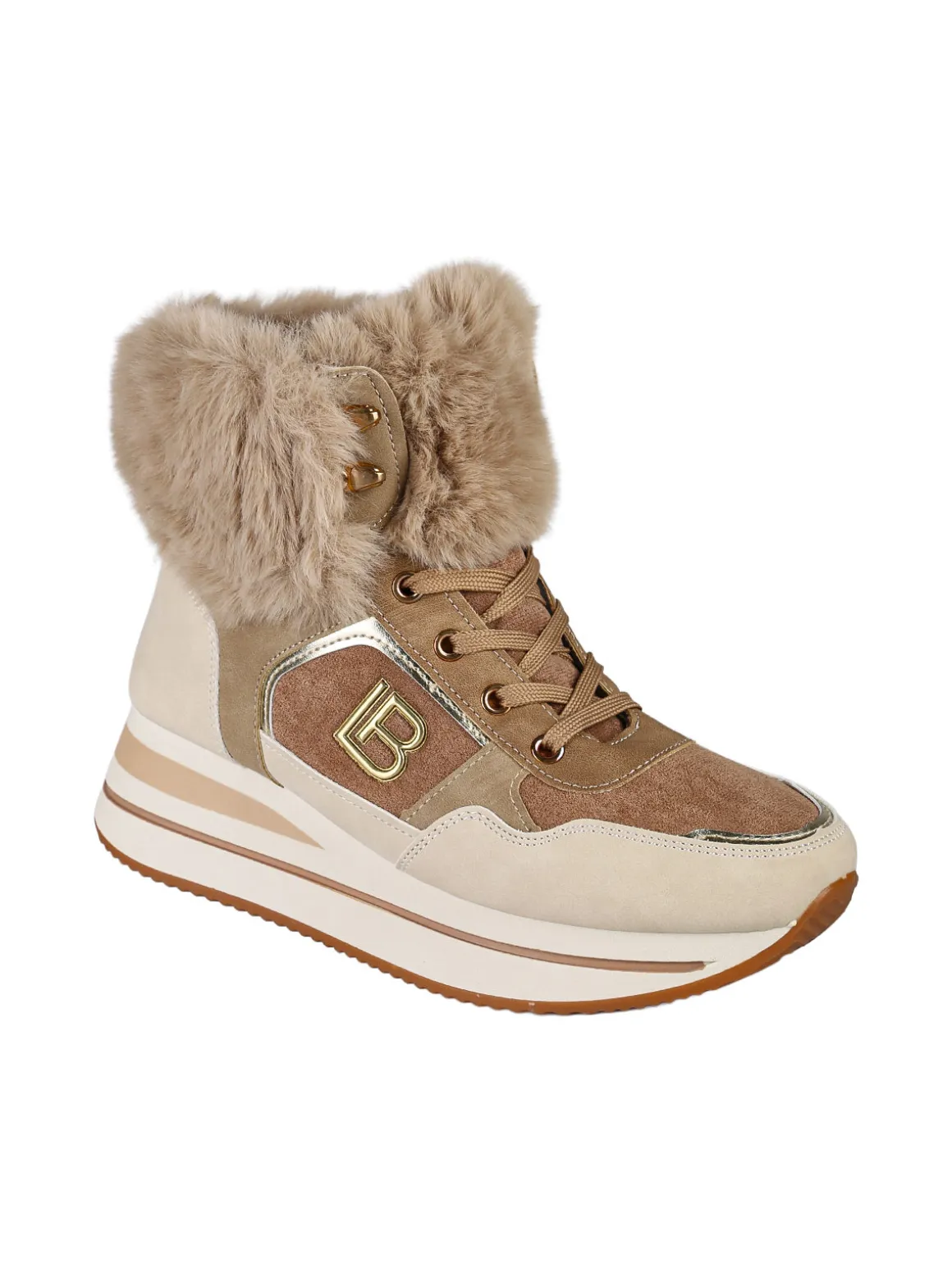 Laura Biagiotti Sneakers alte da donna con platform e cavigliera in ecopelo - beige