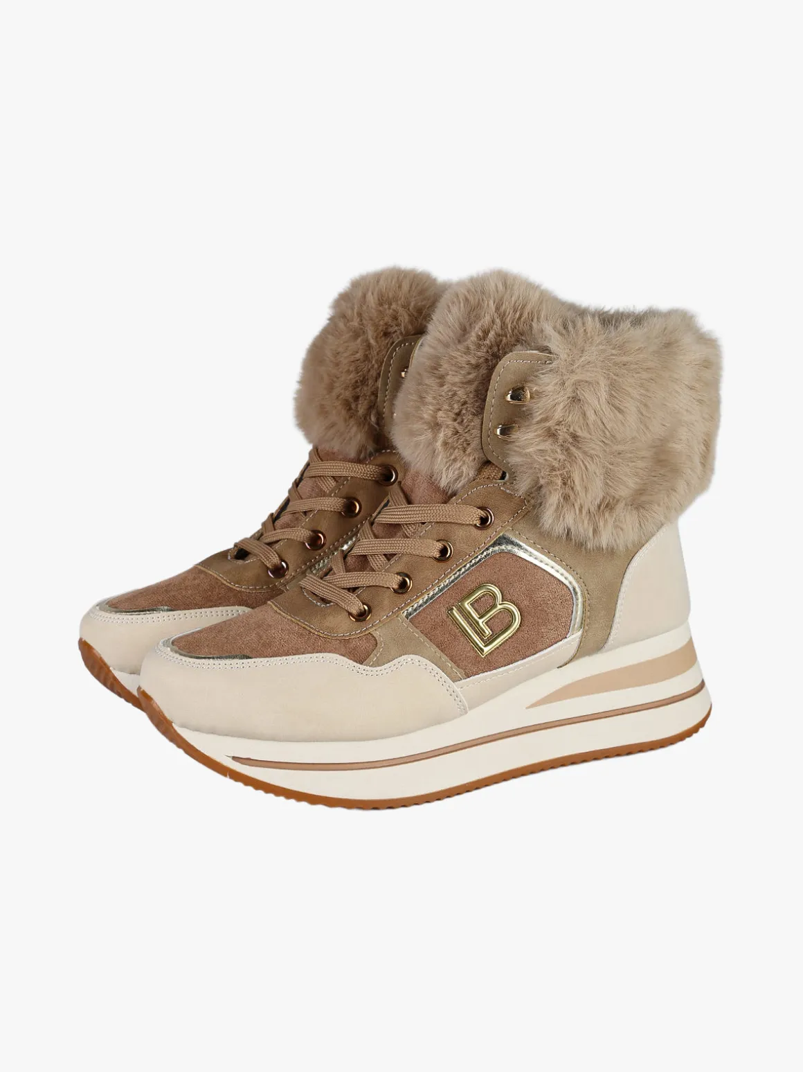 Laura Biagiotti Sneakers alte da donna con platform e cavigliera in ecopelo - beige