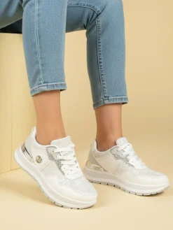 Laura Biagiotti Sneakers da donna con paltform e glitter - bianco