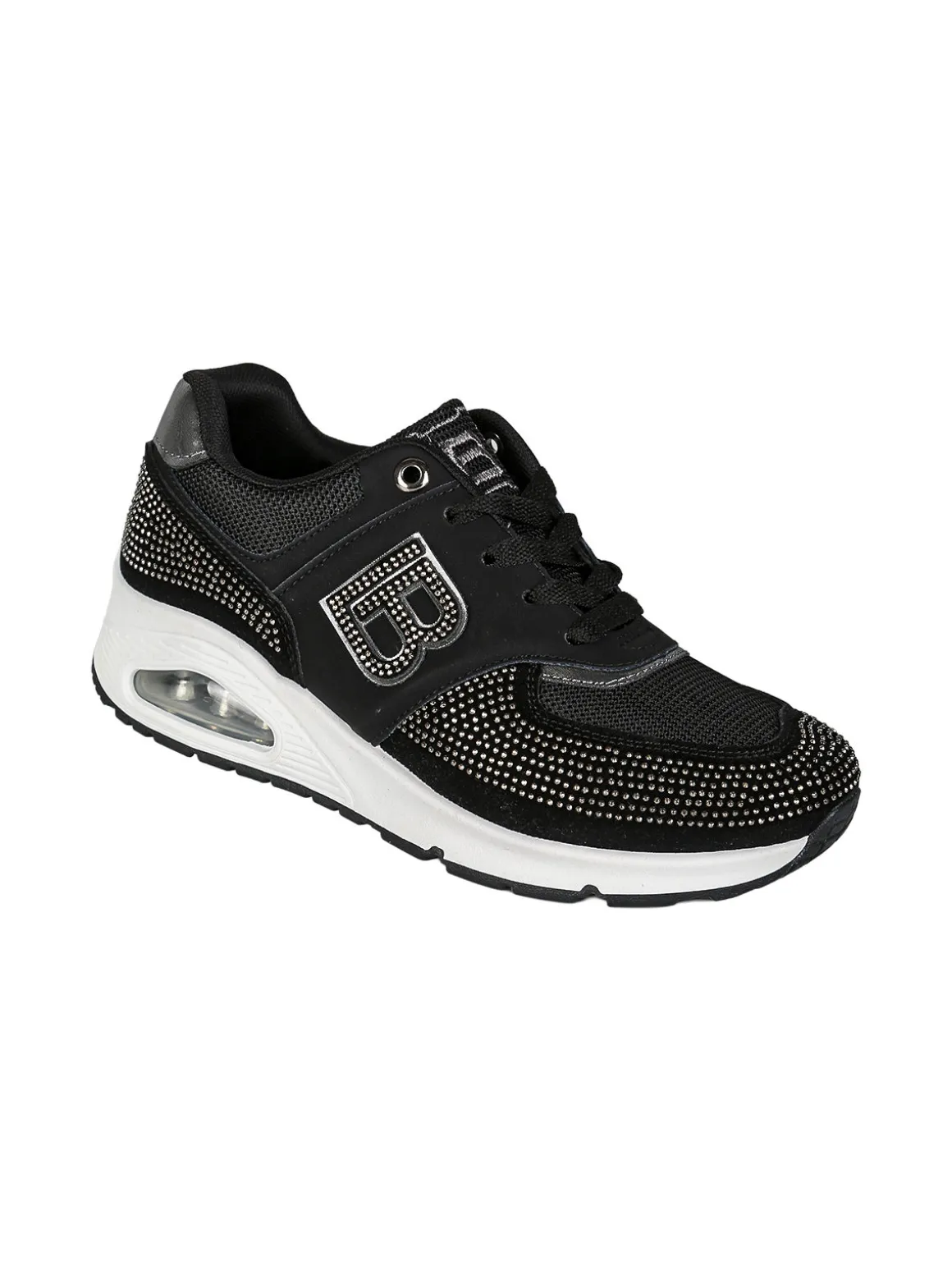 Laura Biagiotti Sneakers donna con micro borchie e zeppa con air - nero