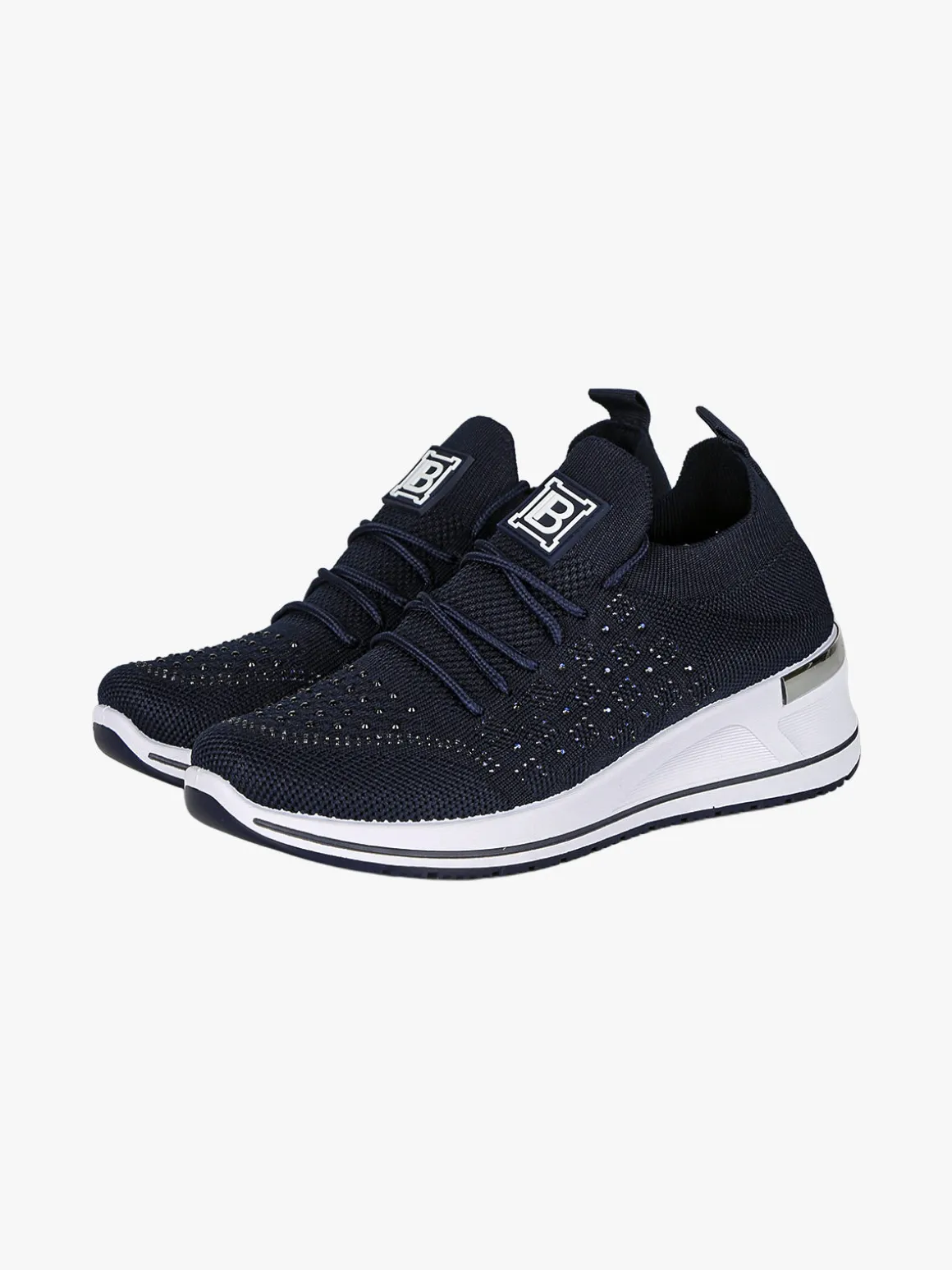 Laura Biagiotti Sneakers donna con strass e zeppa - blu scuro