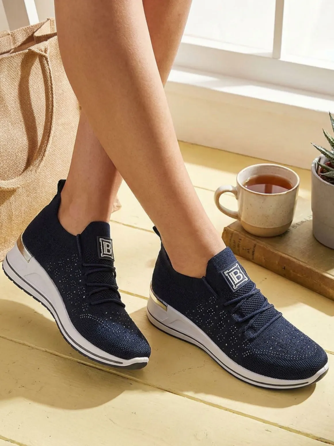 Laura Biagiotti Sneakers donna con strass e zeppa - blu scuro