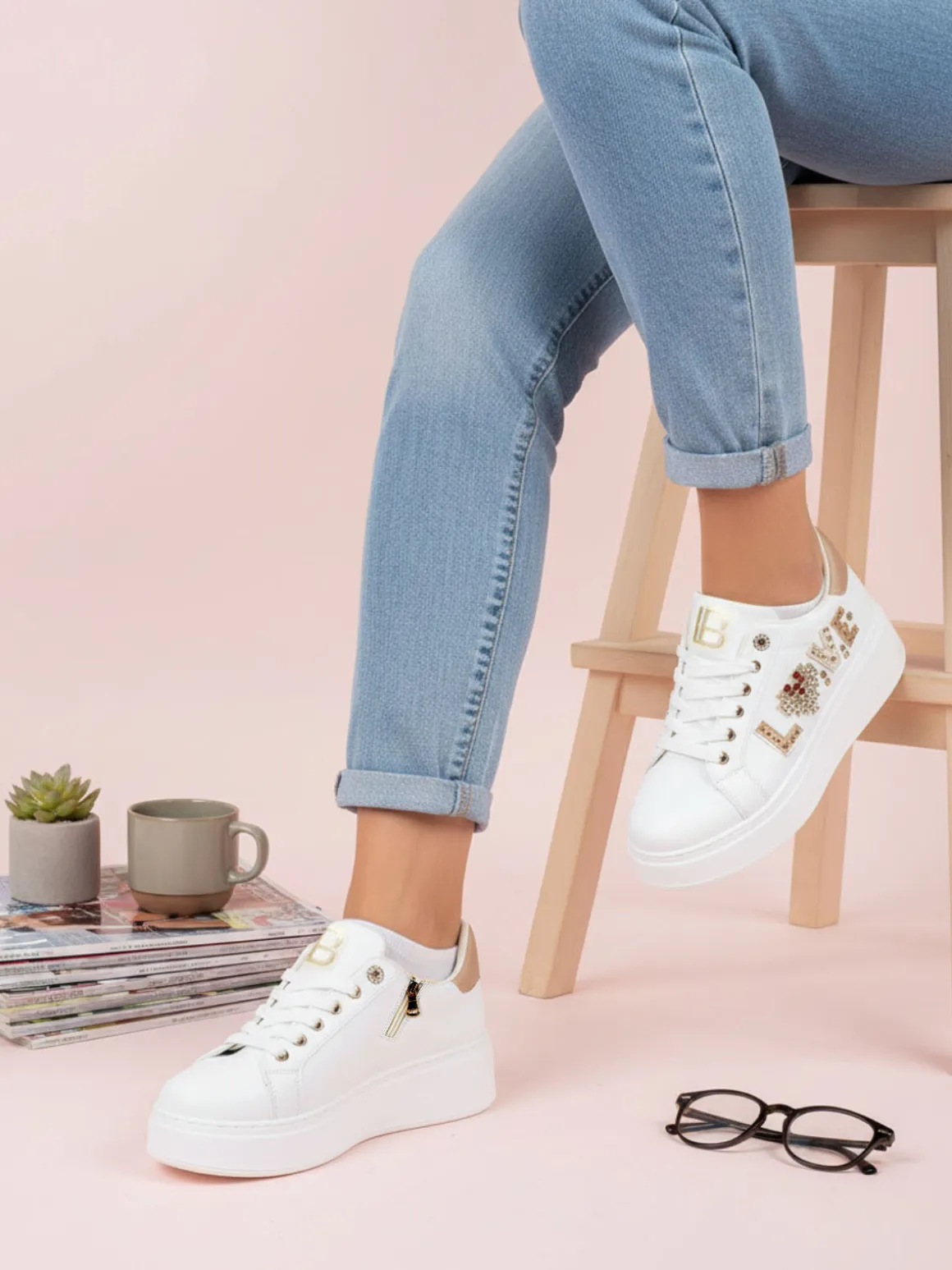 Laura Biagiotti Sneakers donna gioiello con platform - oro