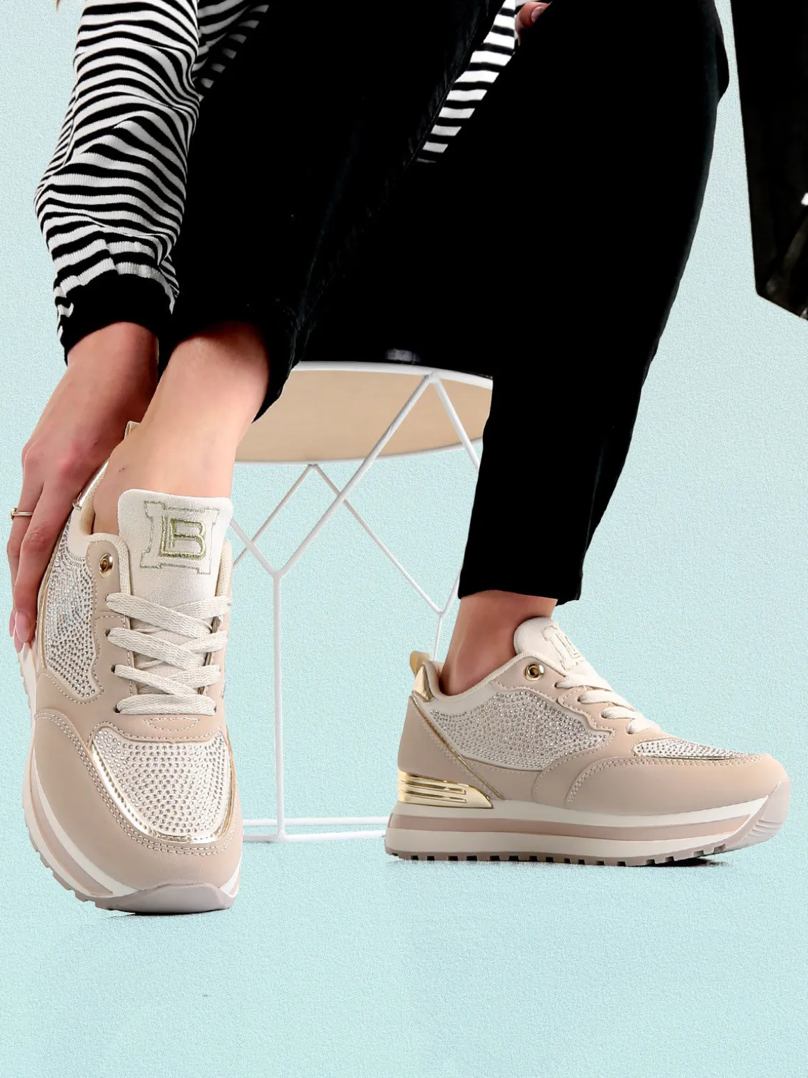 Laura Biagiotti Sneakers donna stringate con strass e platform