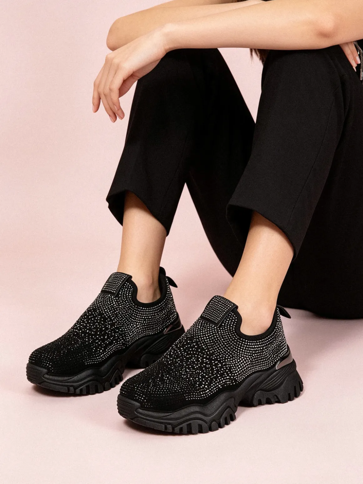 Laura Biagiotti Sneakers donna slip on con strass - nero