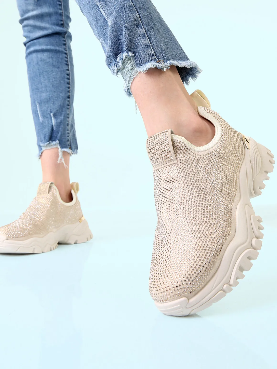 Laura Biagiotti Sneakers donna slip on con strass - beige