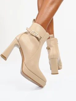 Laura Biagiotti Stivaletti donna con tacco largo e plateau - beige