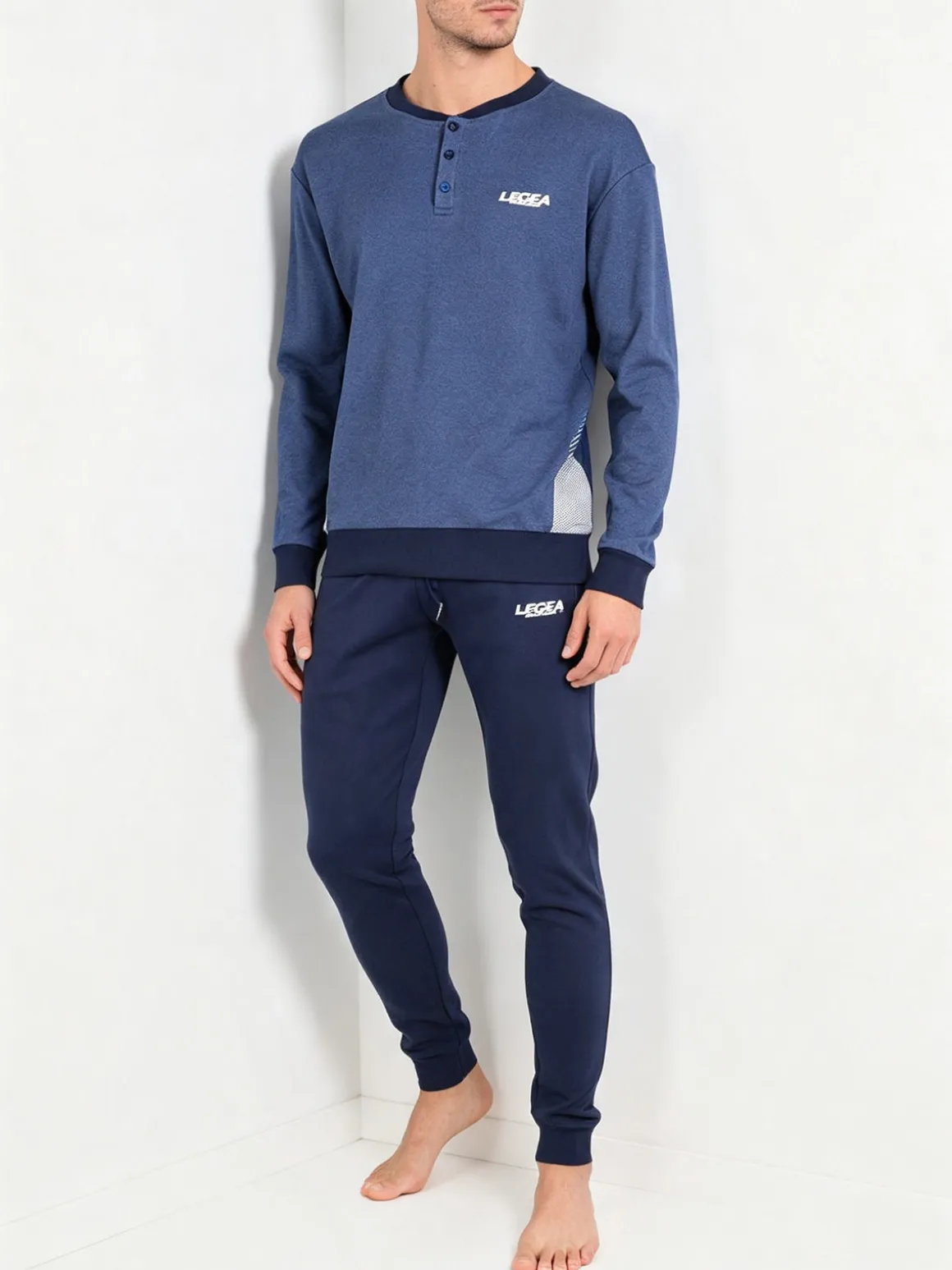 Legea Pigiama lungo da uomo in misto cotone interlock - jeans