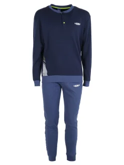 Legea Pigiama lungo da uomo in misto cotone interlock - blu