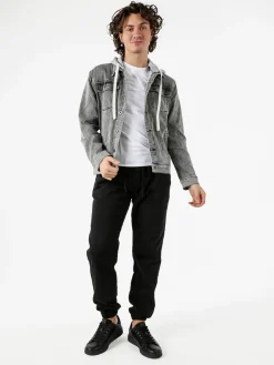 Leox Giacca in jeans da uomo con cappuccio in felpa - grigio