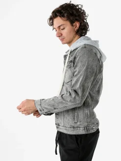 Leox Giacca in jeans da uomo con cappuccio in felpa - grigio