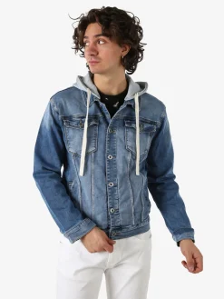 Leox Giacca in jeans da uomo con cappuccio in felpa - jeans