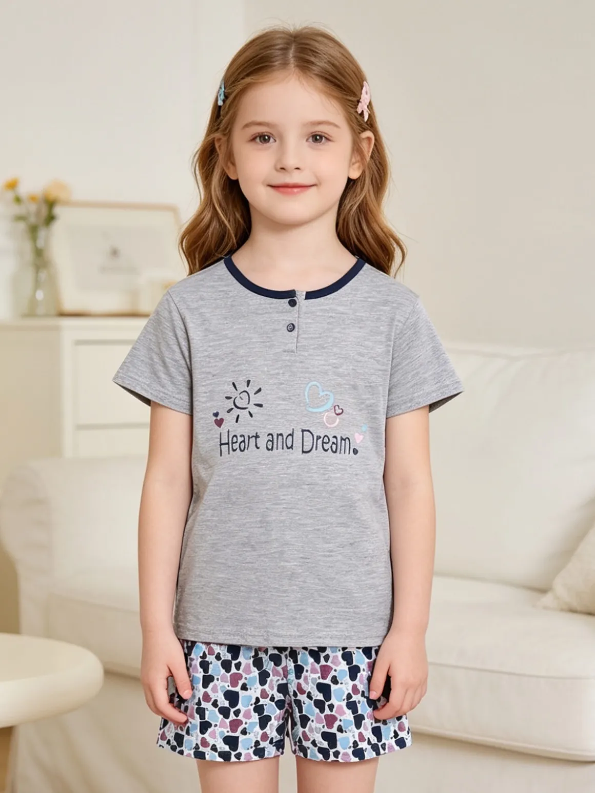 Liabel Pigiama corto in cotone T-shirt + shorts cuori