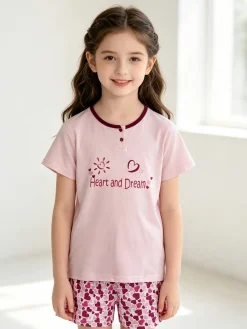 Liabel Pigiama corto in cotone T-shirt + shorts cuori