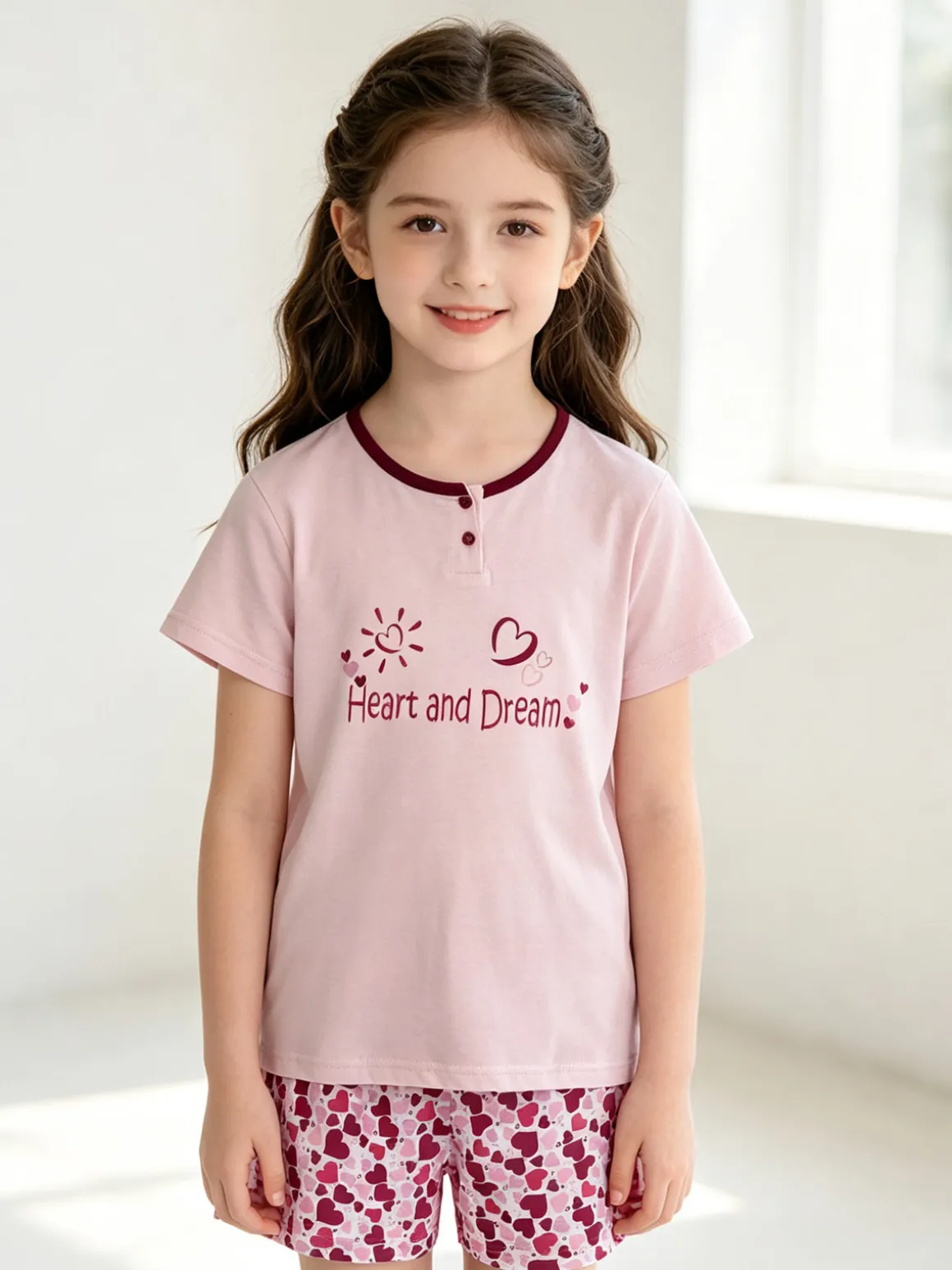 Liabel Pigiama corto in cotone T-shirt + shorts cuori