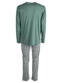 Linea Ambro Pigiama aperto da uomo con pantaloni a quadri - verde