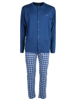 Linea Ambro Pigiama aperto da uomo con pantaloni a quadri - blu