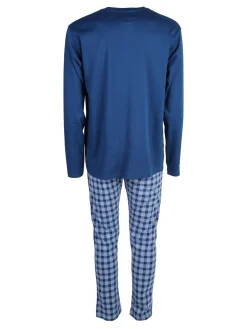 Linea Ambro Pigiama aperto da uomo con pantaloni a quadri - blu