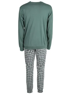 Linea Ambro Pigiama da uomo in misto cotone con pantaloni a quadri e taschino - verde