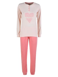 Linea Ambro Pigiama lungo da donna in cotone interlock - rosa