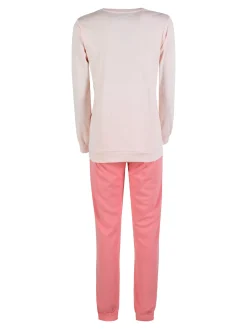 Linea Ambro Pigiama lungo da donna in cotone interlock - rosa
