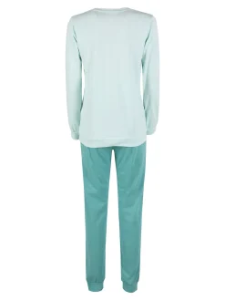 Linea Ambro Pigiama lungo da donna in cotone interlock - acqua marina